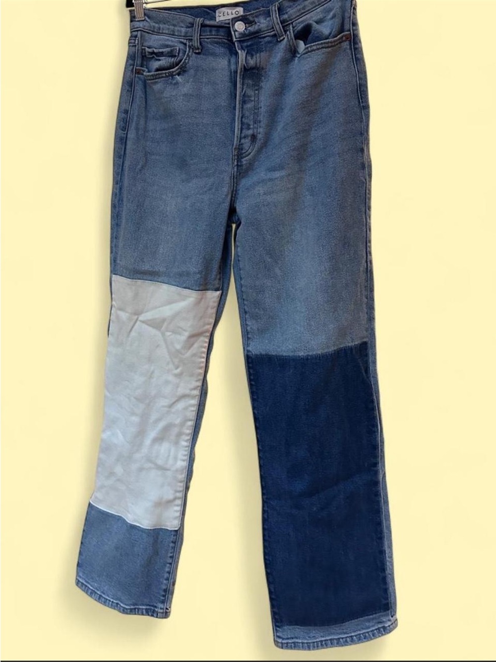 ColorBlock Denim Straight Leg Jeans